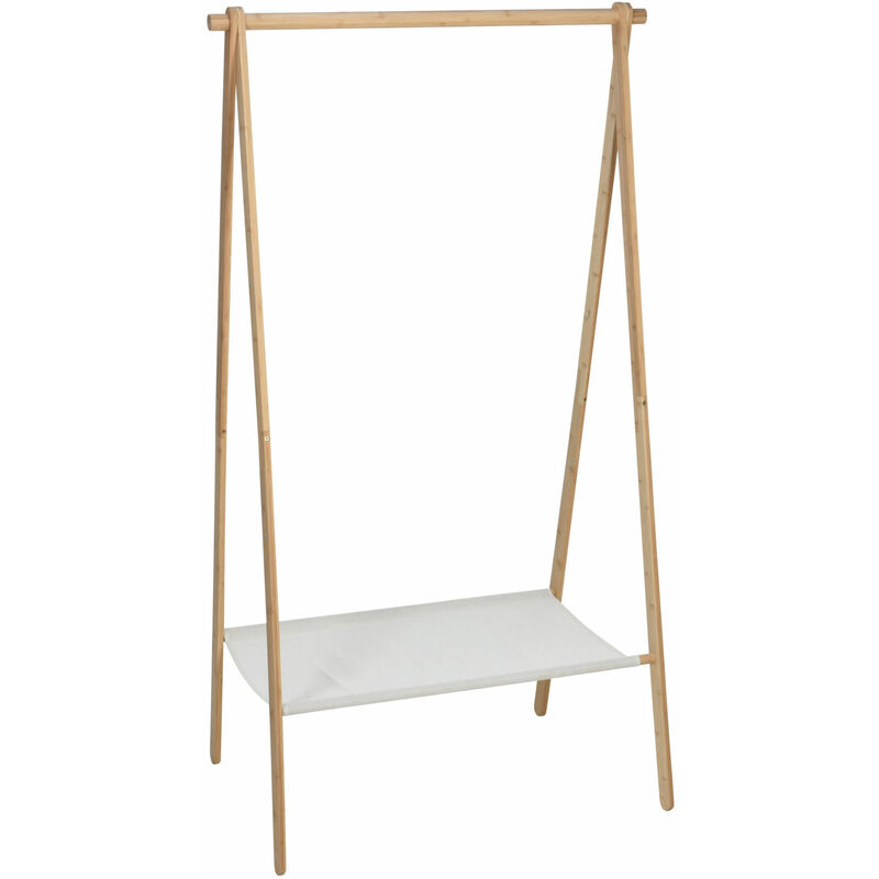 Bambus Kleider Ständer mit Stoff Ablage - 155 x 86 - Holz Stand Garderobe klappbar mit Kleiderstange