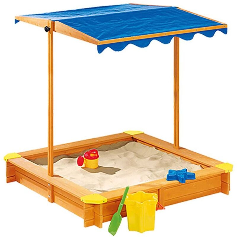 Holz-Sandkasten mit verstellbaren Dach 118cm Buddelkiste Sandkiste Sandbox