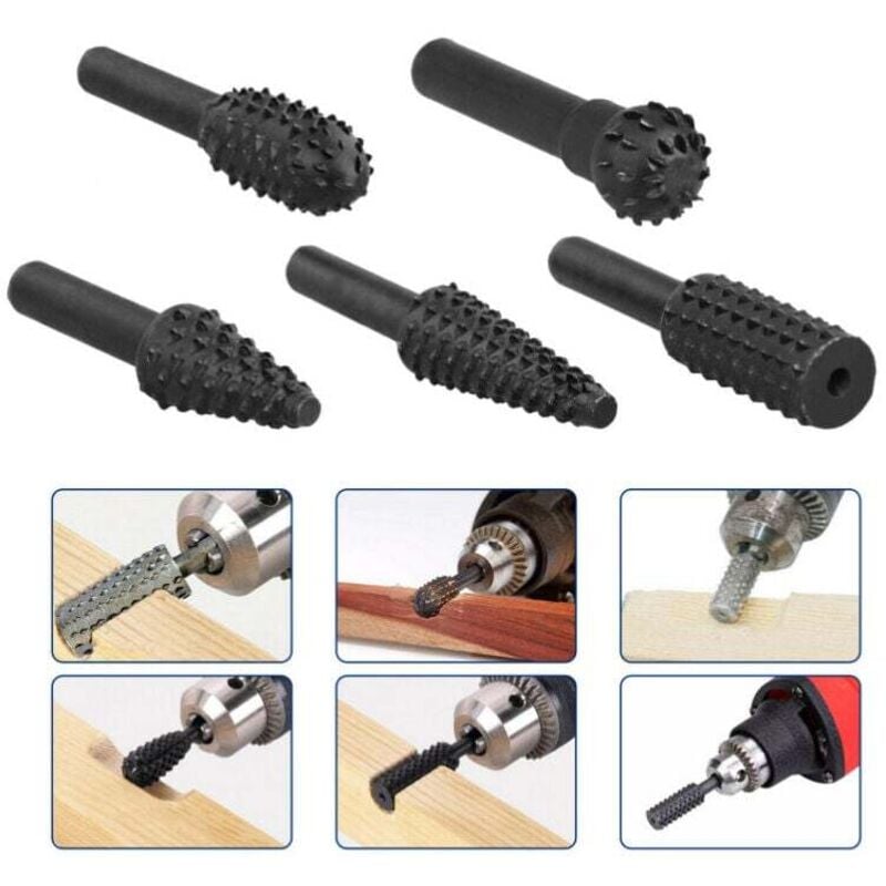 Holzbearbeitungs-Rotationsfeile Elektrischer Rotationsschleifkopf Holzbearbeitungsfeile Schnitzmesser Teetablett Wurzelschnitzschleifkopf-Schwarz, 5