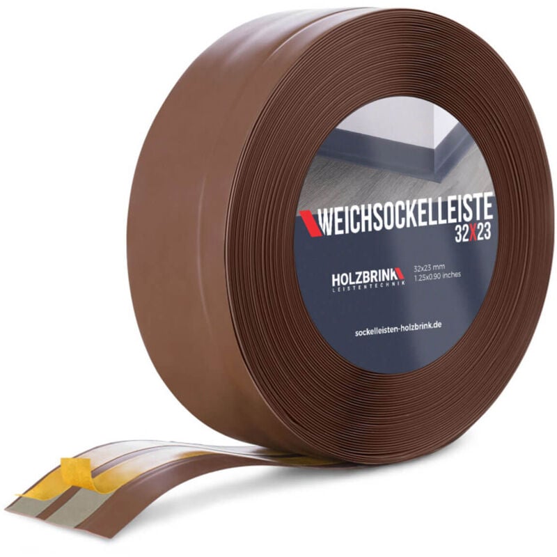 Holzbrink - Weichsockelleiste selbstklebend pvc 32x23mm, 5 m Küchenleiste Arbeitsplatte Abschlussleiste selbstklebend für Badezimmer Farbe: Schokolade