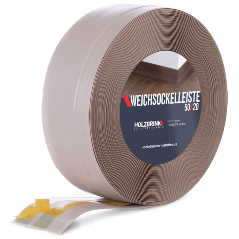 Weichsockelleiste selbstklebend pvc 50x20mm, 20 m Winkelleiste für Küchenarbeitsplatte, Bodenbelag Eckleiste selbstklebend Farbe: Cappuccino