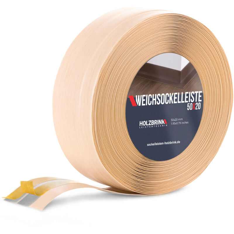 Holzbrink - Weichsockelleiste selbstklebend pvc 50x20mm, 15 m Winkelleiste für Küchenarbeitsplatte, Bodenbelag Eckleiste selbstklebend Farbe: Kiefer