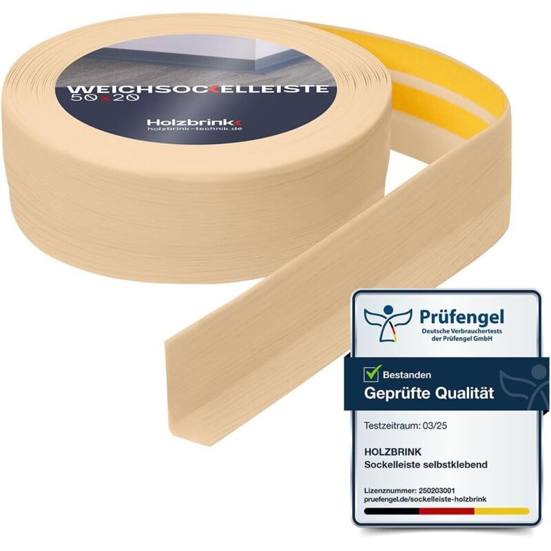 Holzbrink - Weichsockelleiste selbstklebend pvc 50x20mm, 25 m Winkelleiste für Küchenarbeitsplatte, Bodenbelag Eckleiste selbstklebend Farbe: Kiefer
