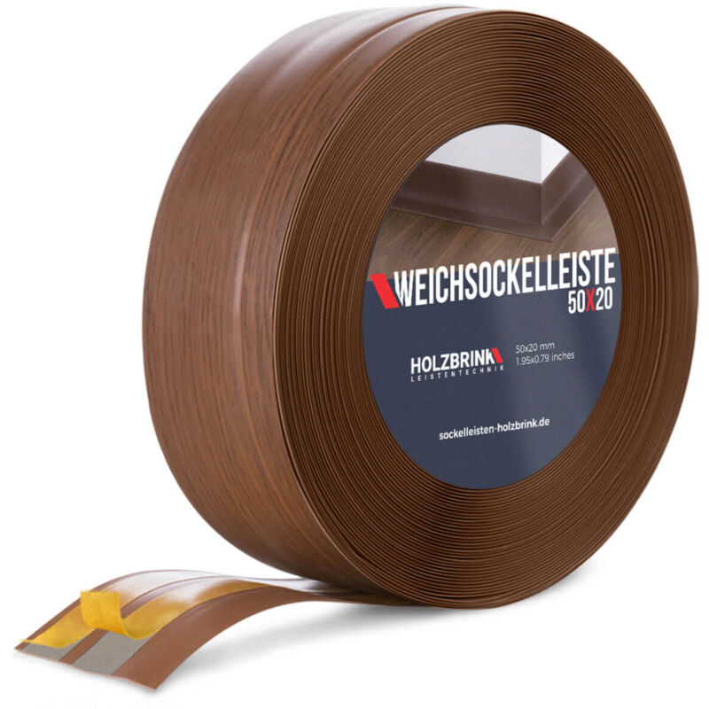 Holzbrink - Weichsockelleiste selbstklebend pvc 50x20mm, 25 m Winkelleiste für Küchenarbeitsplatte, Bodenbelag Eckleiste selbstklebend Farbe: Eiche