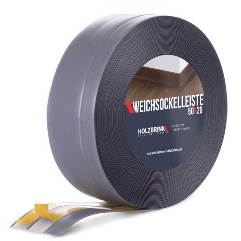 Weichsockelleiste selbstklebend pvc 50x20mm, 20 m Winkelleiste für Küchenarbeitsplatte, Bodenbelag Eckleiste selbstklebend Farbe: Dunkelgrau