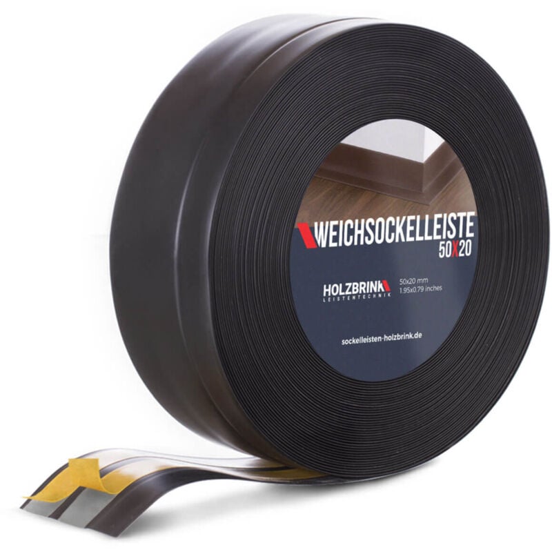 Holzbrink - Weichsockelleiste selbstklebend pvc 50x20mm, 10 m Winkelleiste für Küchenarbeitsplatte, Bodenbelag Eckleiste selbstklebend Farbe: Schwarz