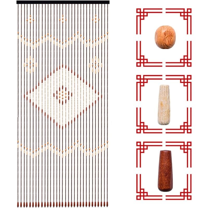 Hölzern Perlenvorhang Hängender Türvorhang 90x208cm Hölzern Natur Perlenvorhang Fadenvorhang Insektensicher Holzperlenvorhang für Wohnzimmer