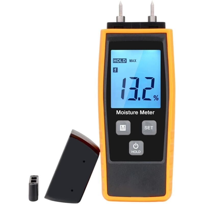 Holzfeuchtemessgerät mit zwei Stiften – Digitaler Feuchtigkeitsdetektor für Baumaterialien – Brennholz – Papierwand – Holzfeuchtedetektor