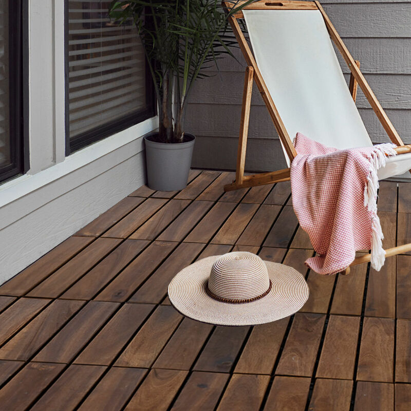Holzfliese Akazie 30 x 30 cm Terrassenplatten Klicksystem Außen Klickfliesen Balkon Terrassenfliesen Holz, wetterfest, h 2,5 cm, 9er Set