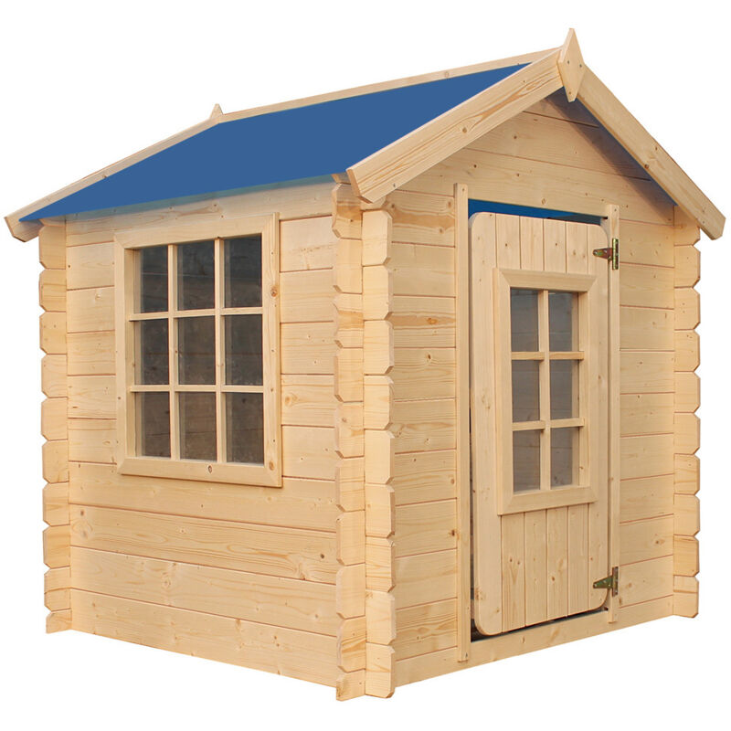 Kinderspielhaus aus Holz -Spielhaus im Freien für Kinder (ohne Boden) - 111x114xH121 cm/0.9 m2 - (Die Dachfarbe ist blau) Timbela M570M-1
