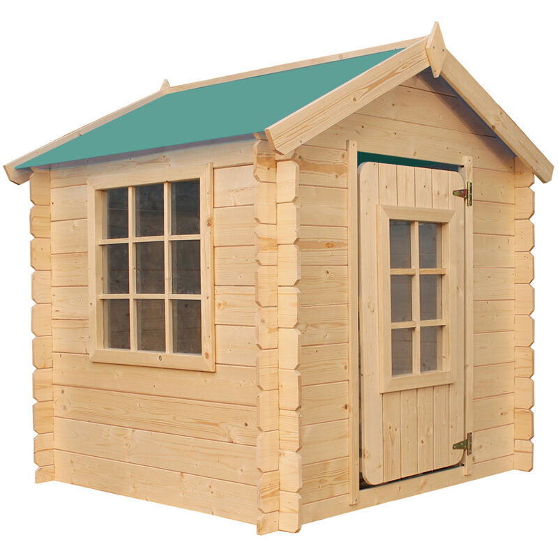 Kinderspielhaus aus Holz -Spielhaus im Freien für Kinder (ohne Boden) - 111x114xH121 cm/0.9 m2 - (Die Dachfarbe ist grün) Timbela M570Z-1