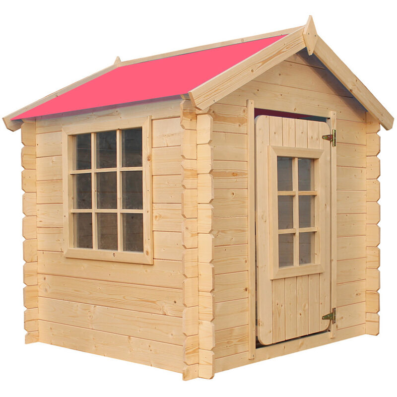 Kinderspielhaus aus Holz -Spielhaus im Freien für Kinder (ohne Boden) - 111x114xH121 cm/0.9 m2 - (Die Dachfarbe ist rot) Timbela M570R-1