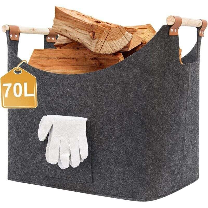 Holzkorb für Brennholz, XXL-Brennholzkorb mit Handschuhen, faltbare Filzsäcke, großer Filzsack-Brennholzkorb zur Aufbewahrung von Brennholz