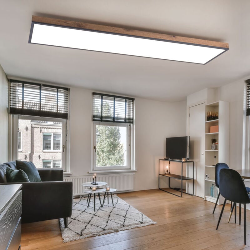 Globo - Holzlampe Esszimmer Lampen Holzoptik led Deckenleuchte rechteckig, mdf opal graphit modern, 1x led 36W 2250Lm 3000K, HxLxB 6,5x120x30cm