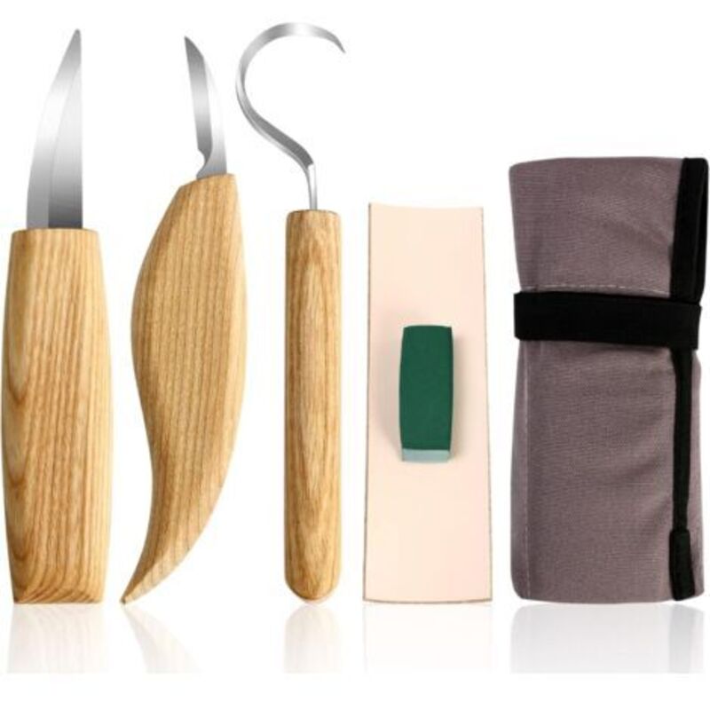 Memkey - Holzmeißel, 5-teiliges Holzschnitzset, Schnitzmesser, Hakenmesser, Manganstahlklinge für Holzschnitzerei, Tischler, Schnitzwerkzeuge