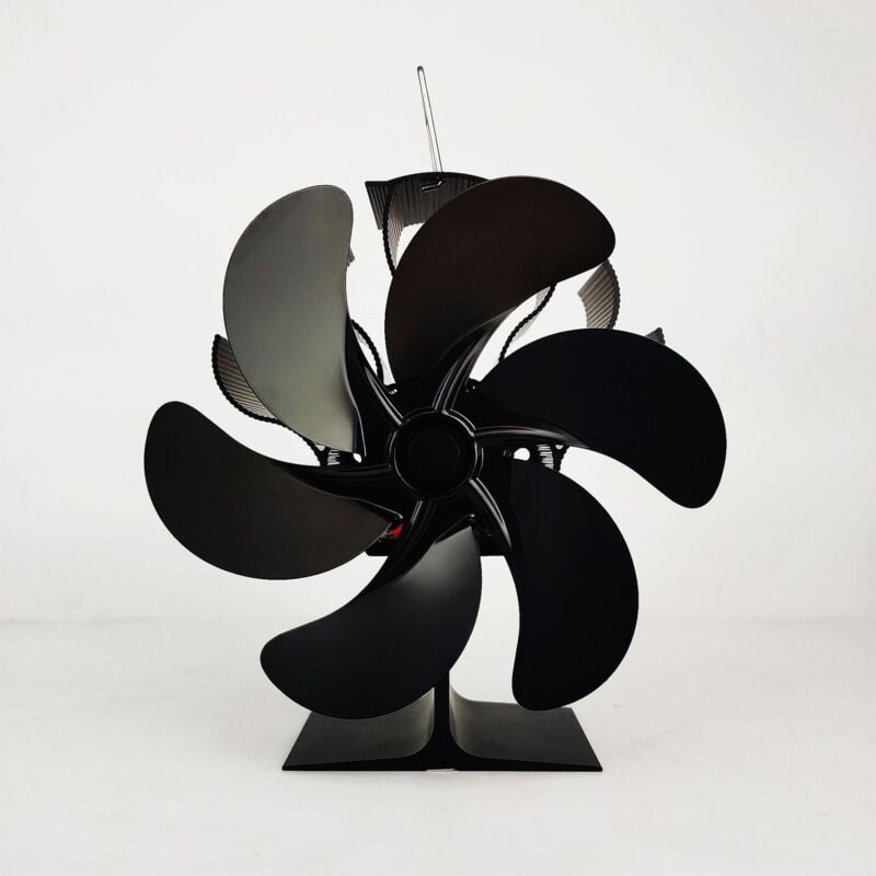 Holzofenventilator mit 6 Flügeln und Thermometer, Kaminventilator, an Kaminrohr befestigte Heizung für Kamin, Pelletofen, Holzkamin