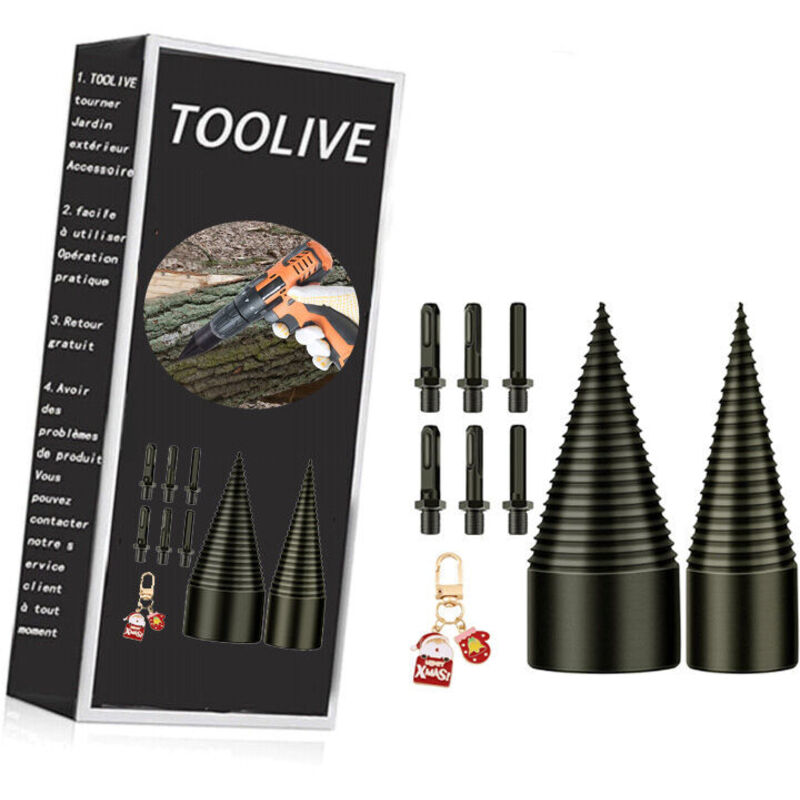 Holzspaltbohrer – 32 mm + 42 mm, Kegel-Holzspalter, konischer Bohrer mit 6 Griffen, Vierkant/Rund/Sechskant für Bohrmaschinen, Holzspalter,