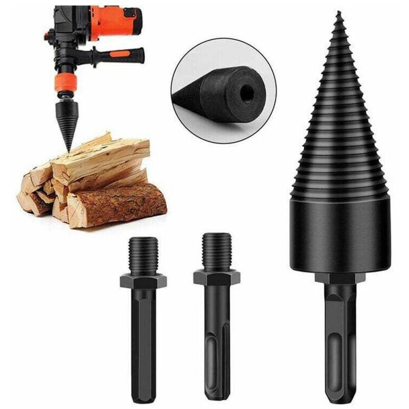 Holzspalter, Kegelbohrer, 42-mm-Holzspaltbohrer, robustes Werkzeug zum Schleifen von Holzspaltschrauben mit 3 Bohrgriffen, quadratisch/rund/sechseckig