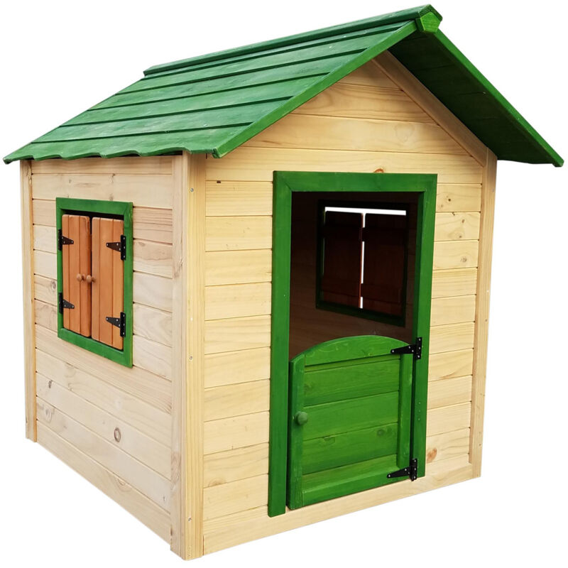 Holzspielhaus Robincool Kela 1,6 m² 138x116x132 cm Spielhaus für draußen aus behandeltem Holz mit Klapptür, Fenstern und Boden