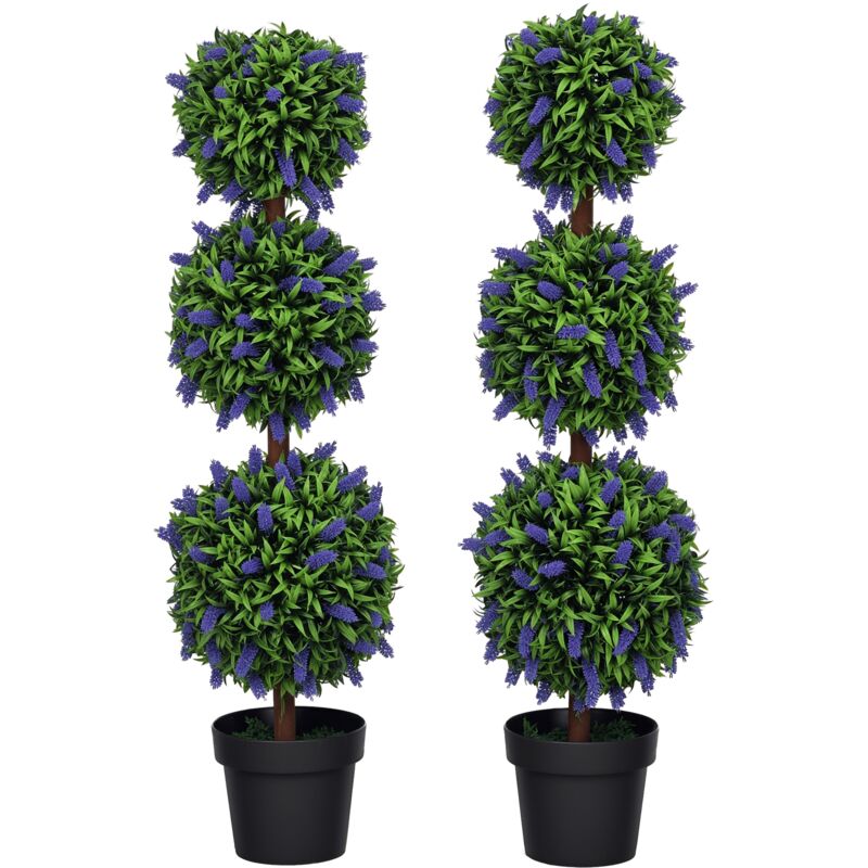 2er-Set künstliche Lavendelbäume groß 110 cm Kunstpflanze, Plastik künstliche Pflanzen im Topf, UV-beständiger Kunstblumen mit 3 Kugel für Wohnzimmer
