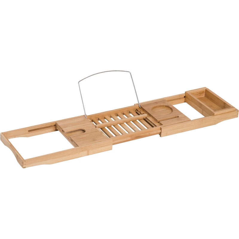 HOMCOM Badewannenablage Bambus verstellbares Badewannenbrett Badewannentablett für Buch, iPad, Telefon, SPA