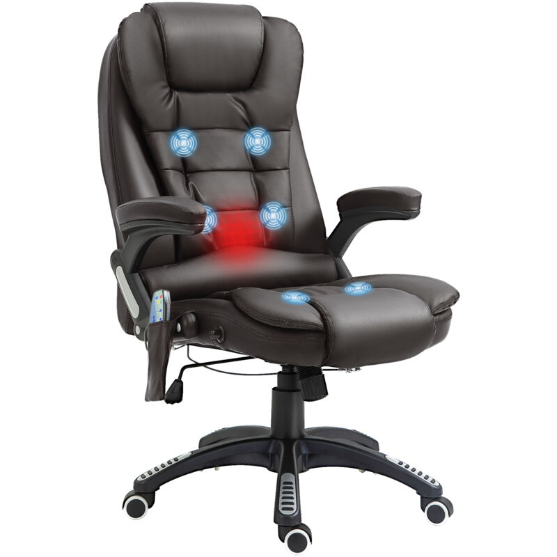 Massagesessel Bürosessel Bürostuhl Chefsessel Gamingsessel 6 Punkt Vibrations Massage mit Wärmefunktion Kunstleder Ledersessel drehbar (Braun)