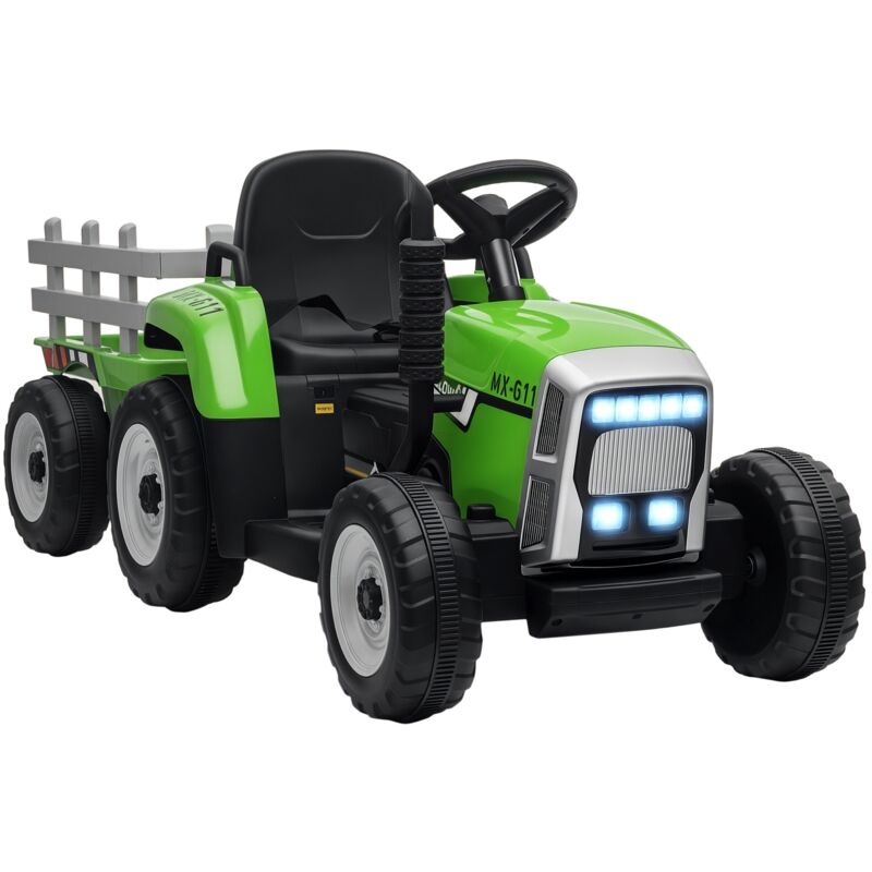 Homcom - Elektrischer Traktor mit Anhänger, Kinder Aufsitztraktor mit Fernbedienung, Kinder Elektroauto mit MP3 Funktion, Kinderfahrzeug mit