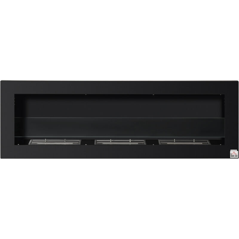 HOMCOM Ethanol-Kamin Bio-Ethanol-Brenner 3 Brennboxen 1L 3 Std. Brenndauer 2000W kein Rauch wandmontiert Stahl gehärtetes Glas Schwarz 120 x 15 x 40