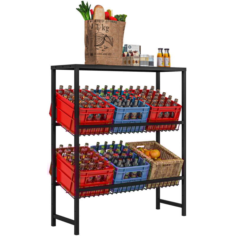 Homcom - Getränkekistenregal für 6 Kisten Getränkekistenhalter mit 3 Ebenen Stahl Getränkekistenständer Flaschenkistenregal für Bier, Obst, Gemüse,