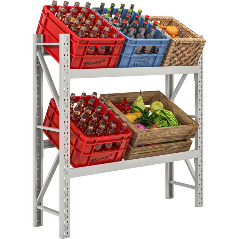 Getränkekistenregal für 6 Kisten Getränkekistenhalter mit 2 Ebenen Stahl Getränkekistenständer mit Verstellbar Regalhöhe, für Bier, Obst, Gemüse,