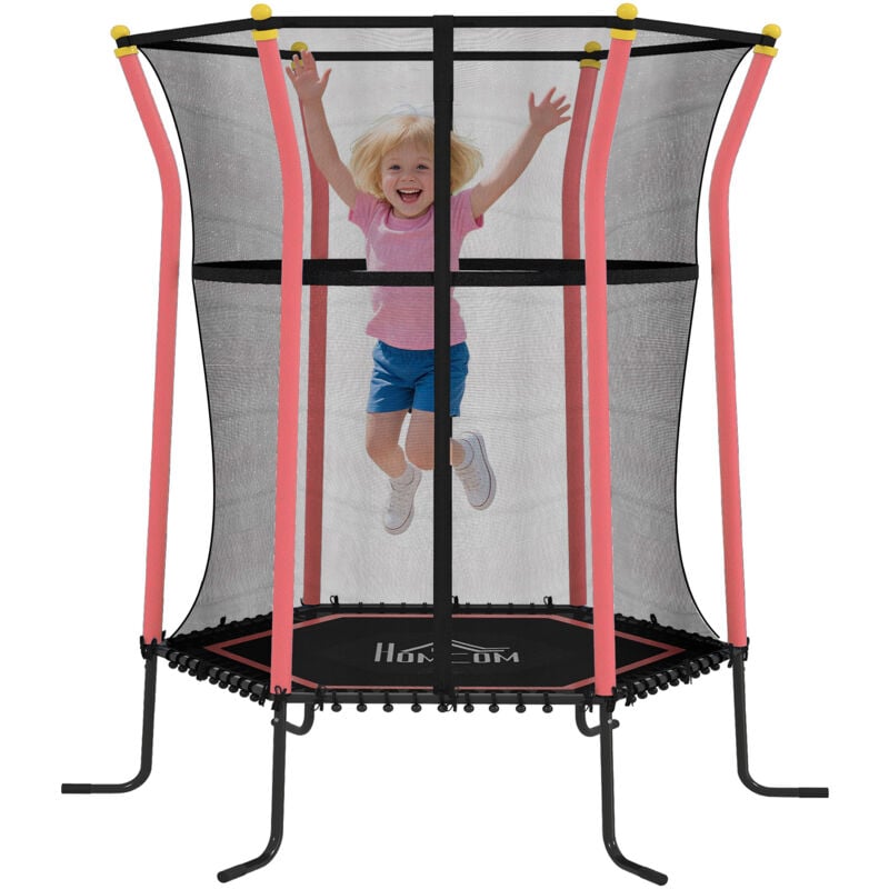 Kinder Trampolin Ø163,5 cm, Indoor Trampolin mit Sicherheitsnetz Randabdeckung Gummiseil, Kindertrampolin bis 50 kg, für Kinder 3-10 Jahre Rot