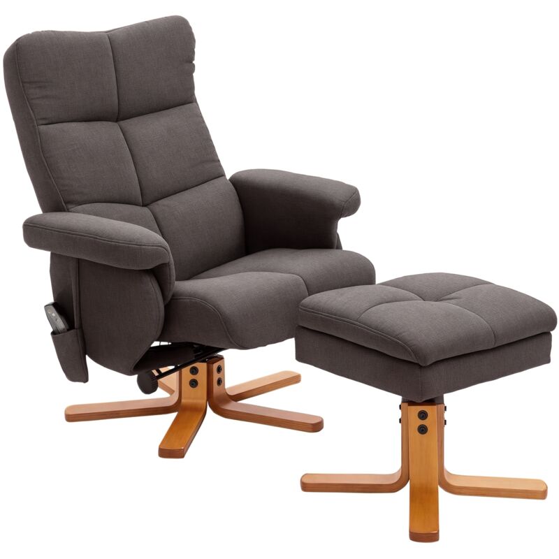 HOMCOM Relaxsessel mit Hocker, 360°drehbarer Fernsehsessel mit Massage, Liegefunktion, Massagesessel mit Seitentasche, TV-Sessel, Polyester für