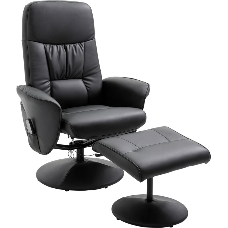 Homcom - Relaxsessel mit Hocker, drehbarer Fernsehsessel mit 10 Massagepunkte, Liegefunktion, Massagesessel mit Fernbedienung, Seitentasche,