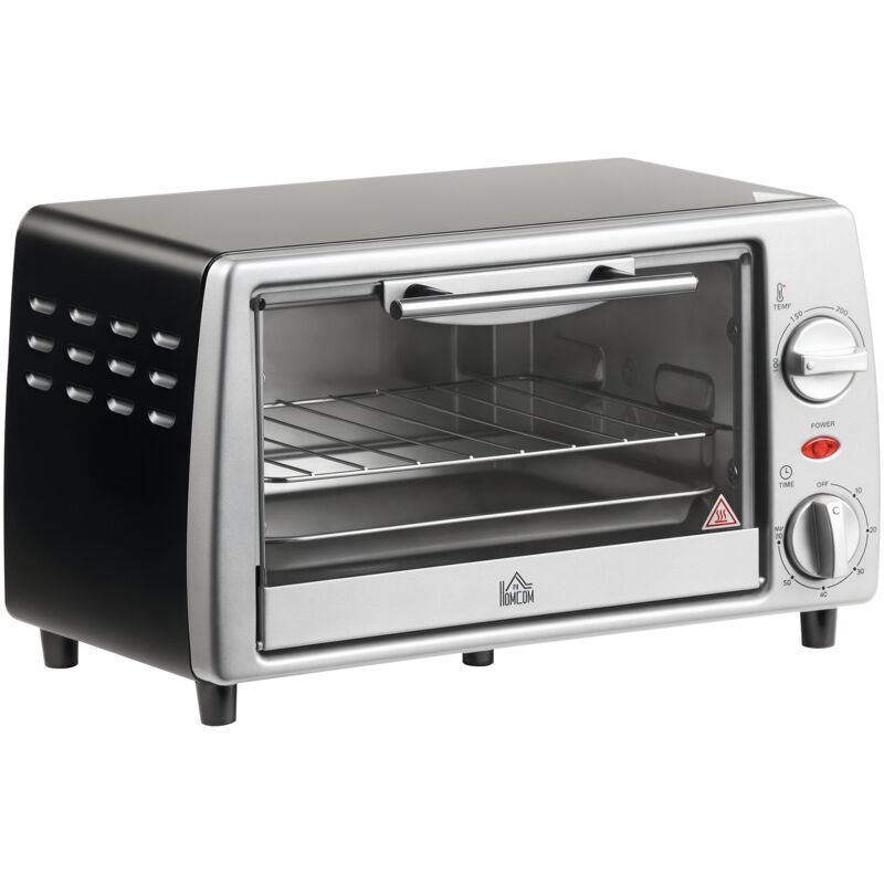 Mini Backofen 10 l 750W 100-230℃ 60 Min. Timer mit Backblech, Grillrost und Herausnehmbarer Bodenschale, Pizza-Ofen Silber - Homcom
