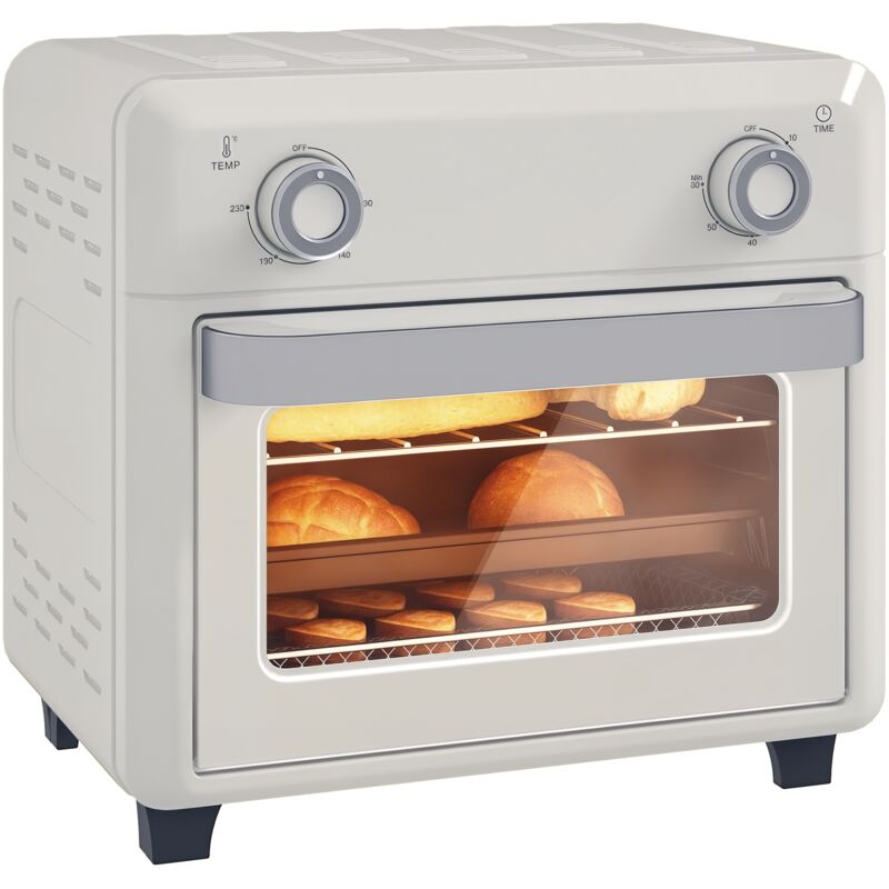 HOMCOM Mini Backofen mit Umluft 10 L 1000W 80-230℃ Heißluftofen mit 60 Min. Timer, Heißluftfritteuse inkl. Krümelblech, Backblech Grillrost,