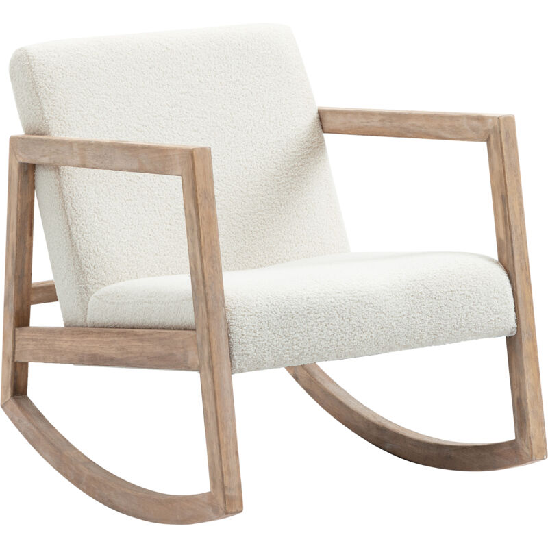 Homcom - Schaukelstuhl mit Holzrahmen gepolstert Relax Stuhl Sessel Stuhl Wohnzimmersessel Lounge mit gepolsterter Sitzfläche Kautschukholz Cremeweiß