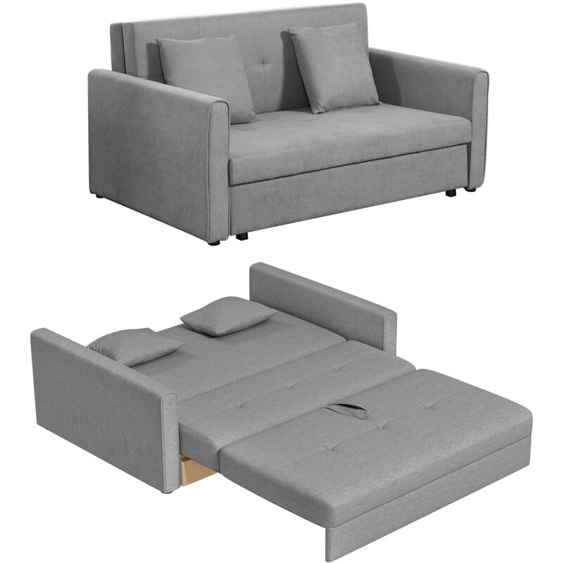 Homcom - Schlafsofa 2-Sitzer Sofa mit Bettfunktion, Polstersofa mit Stauraum, Rückenkissen, Schlafcouch für Wohnzimmer, Polyester, Holz, Grau, 152 x