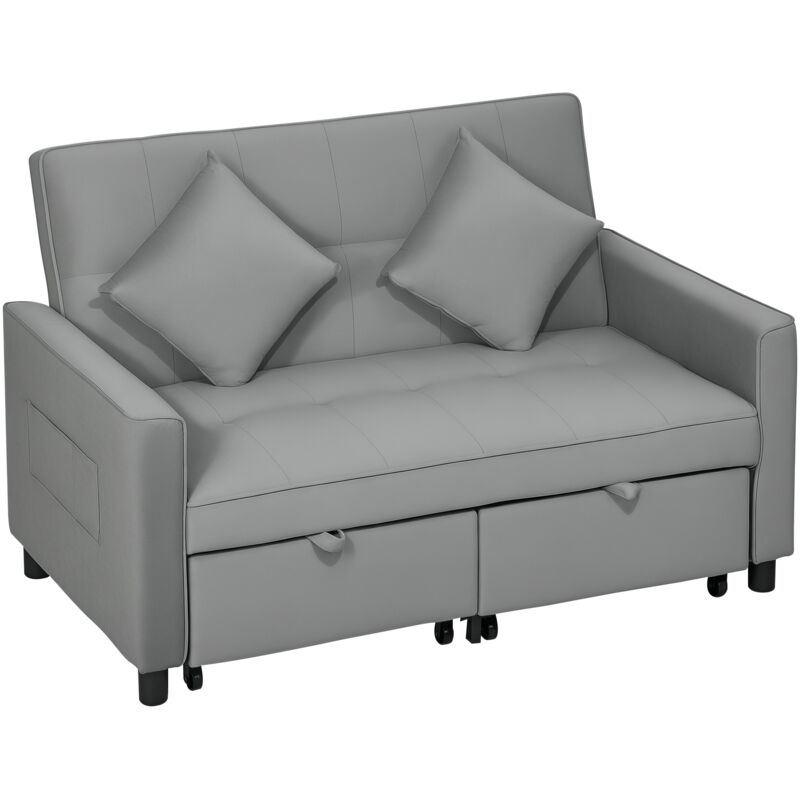 HOMCOM Schlafsofa, 2-Sitzer Sofa mit Schlaffunktion, Verstellbare Rückenlehne, Couch mit Kissen, Samtoptik, L-förmige Schlafcouch mit Bettkasten,