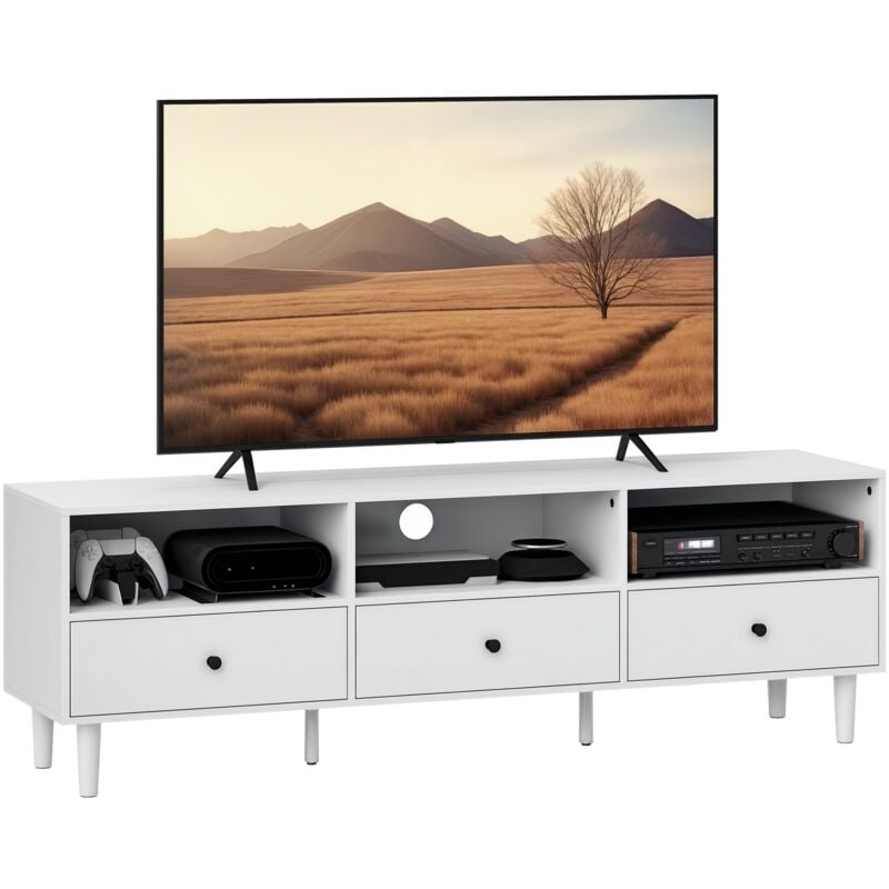 Homcom - tv Schrank tv Board mit Schubladen, 3 offenen Fächern 140 cm lang tv Lowboard mit Kabelmanagement für Fernseher bis zu 75 Zoll Fernsehtisch