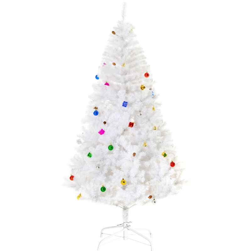 Weihnachtsbaum künstlicher Christbaum Tannenbaum Baum 180cm mit Ständer inkl. Dekor (180cm, weiß/Weihnachtsbaum 1) - Homcom