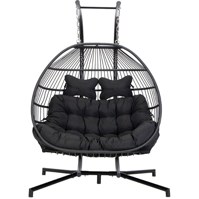 Hängesessel loma – 2 Sitzer Schwarz faltbarer Hängesessel, hängesessel für den Garten, hängesessel loma - Home Deluxe