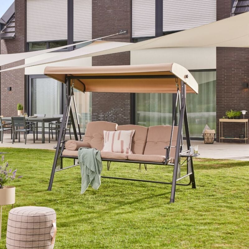 Hollywoodschaukel 3-Sitzer descanso - 115 x 198 cm Beige Farbe Beige, Ausstattung Ohne Regenabdeckung Gartenschaukel Schaukelbank 3-Sitzer Mit - Home