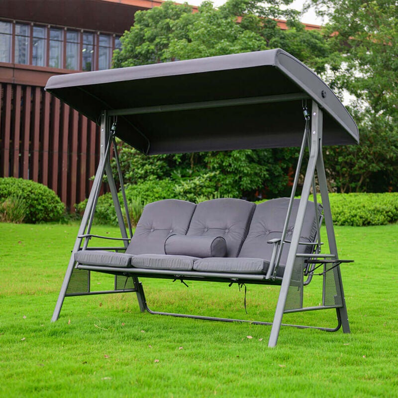 Hollywoodschaukel 3-Sitzer descanso - 115 x 198 cm Grau Farbe Grau, Ausstattung Ohne Regenabdeckung Gartenschaukel Schaukelbank 3-Sitzer Mit - Home