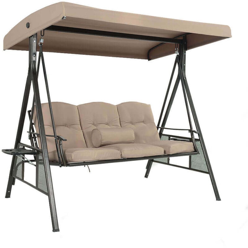 Hollywoodschaukel 3-Sitzer descanso - 115 x 198 cm Beige mit Abdeckung Farbe Beige, Ausstattung Mit Regenabdeckung Gartenschaukel Schaukelbank
