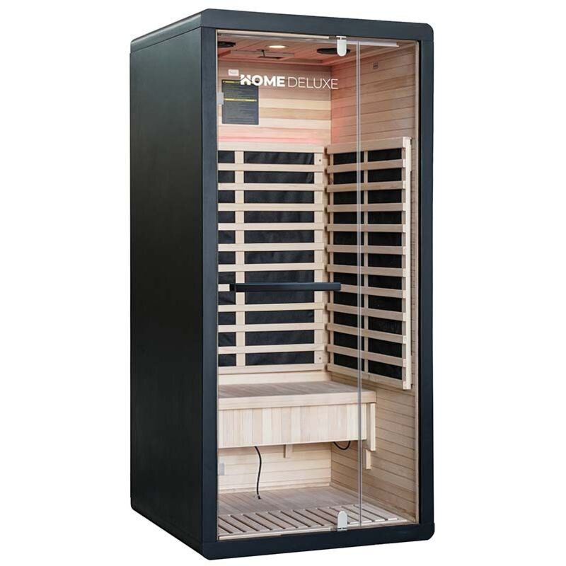 HOME DELUXE Infrarotkabine NERO S – Schwarz, Hemlock (90 x 90 x 190 cm) Luxuriöses Design & leichte Montage Infrarotkabine, Sauna, Wellness, Schwarz,