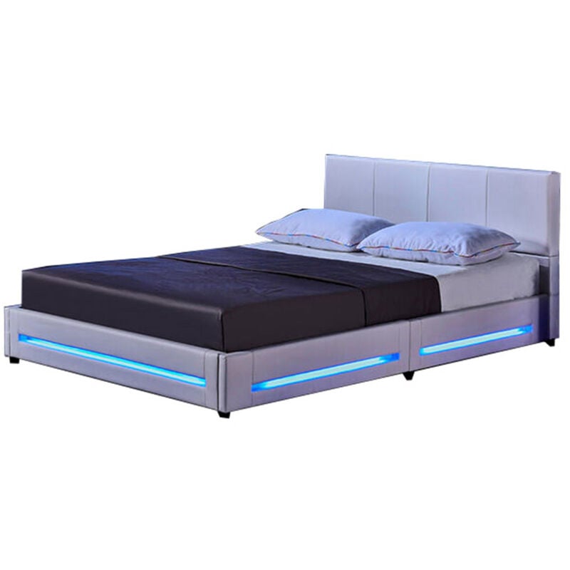 Led Bett asteroid mit Matratze Farbe: Weiß, Größe: 140 x 200 cm Bett Mit Matratze 180X200 - Home Deluxe