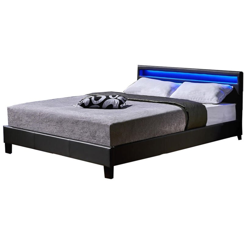 HOME DELUXE - LED Bett Astro - Dunkelgrau, 140 x 200 cm - Inkl. Lattenrost I Polsterbett Design Bett inkl. Beleuchtung LED Polsterbett Bett