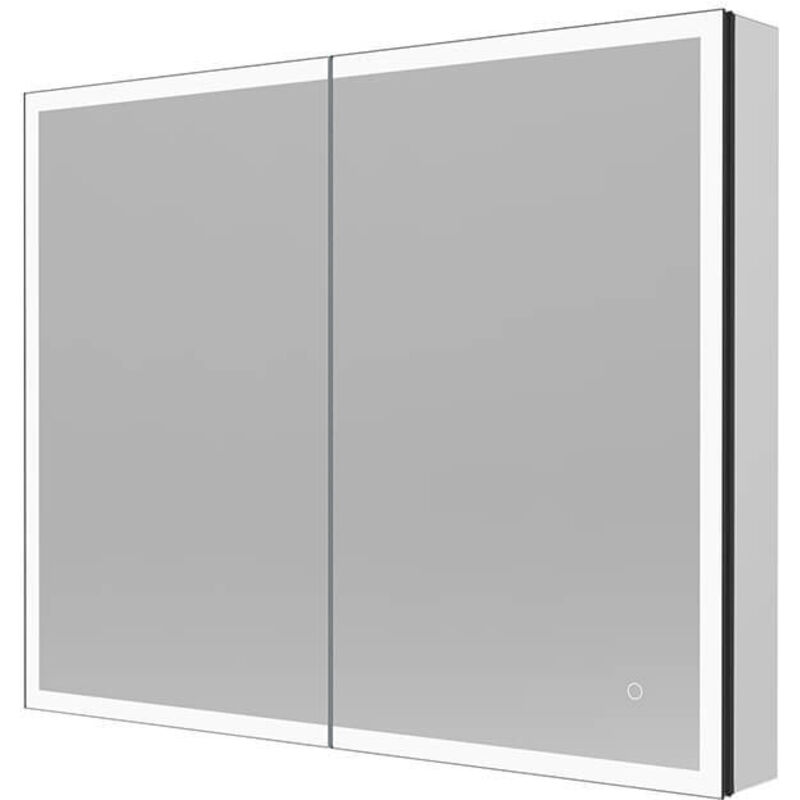 HOME DELUXE LED-Spiegelschrank EVE Schwarz 100 x 80 cm LED Spiegelschrank mit Steckdose, Bad Spiegelschrank mit Beleuchtung und Steckdose