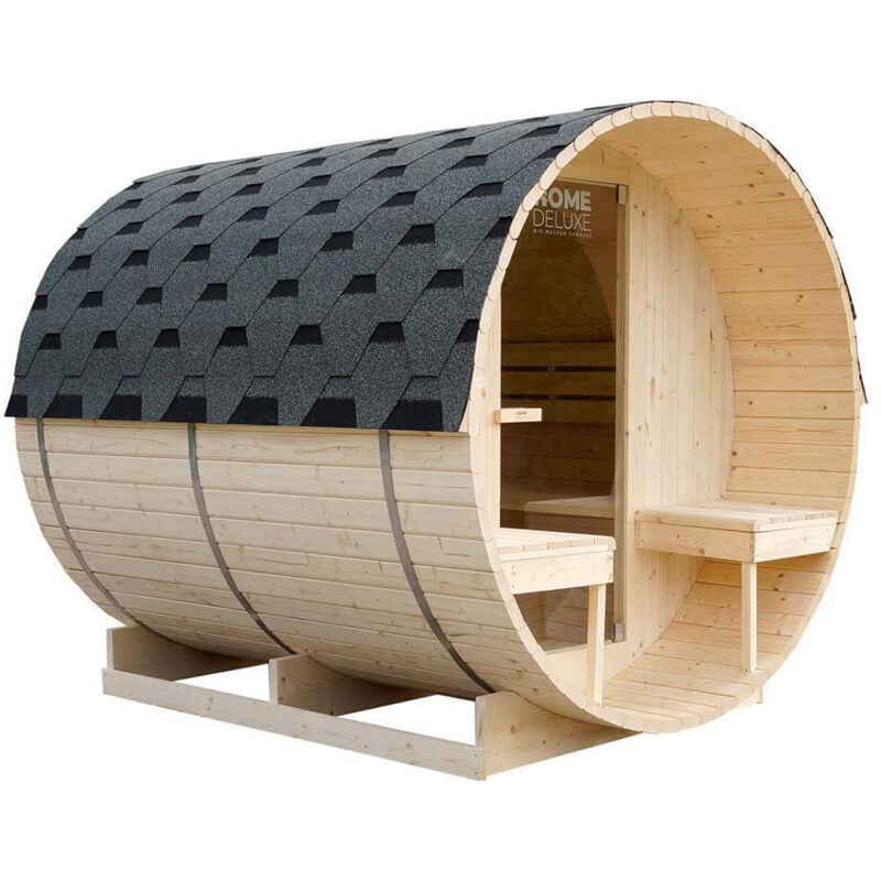 Home Deluxe - Outdoor Fasssauna lahti deluxe l - 195 x 220 cm für 4 Personen Gartensauna Außensauna Saunakabine Saunahaus