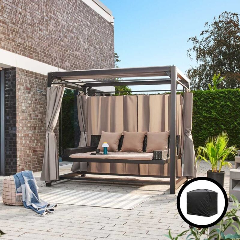 Pavillon Gartenliege mit Abdeckung provence Ausstattung Mit Regenabdeckung Gartenliege Hängeschaukel Relaxliege Polyrattan - Home Deluxe
